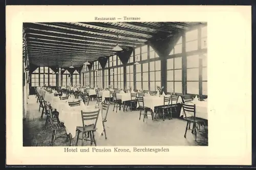 AK Berchtesgaden, Hotel und Pension Krone, Restaurant, Terrasse