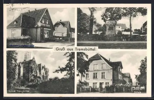 AK Tremsbüttel, Kolonialwarengeschäft, Schloss Tremsbüttel, Schule