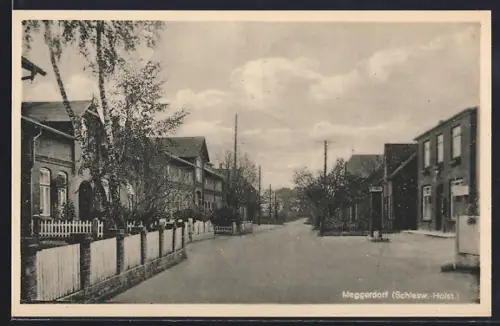 AK Meggerdorf /Schlesw. Holst., Strassenpartie mit Bäumen