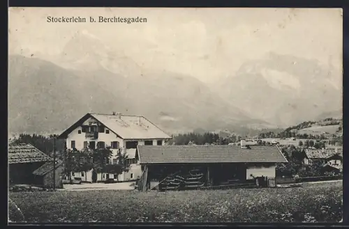 AK Berchtesgaden, Hotel Stockerlehn mit Gebirge im Hintergrund
