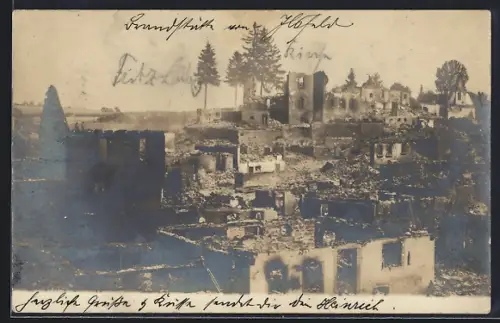 AK Ilsfeld, Zerstörte Ortspartie nach dem Stadtbrand