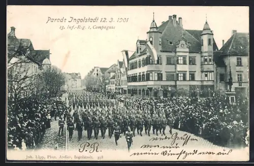 AK Ingolstadt, Soldatenparade 1901, 13. Infanterie-Regiment I. Compagnie