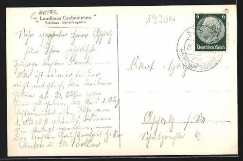AK Schönau-Berchtesgaden, Hotel Landhaus Grabenlehen