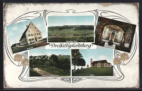 AK Spaichingen, Dreifaltigkeitsberg, Wirtschaft, Innenansicht Kirche, Totalansicht der Ortschaft
