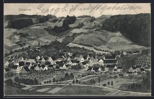 Künstler-AK Oberrot, Teilansicht mit Kirche
