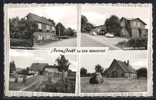 AK Armstedt /Brokstedt über Neumünster, Gaststätte zur Linde, Geschäftshaus Günther Wieckhorst, Bauernhaus