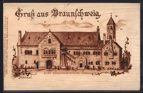 Holzbrand-Imitations-AK Braunschweig, Burg Dankwarderode, Vorderseite