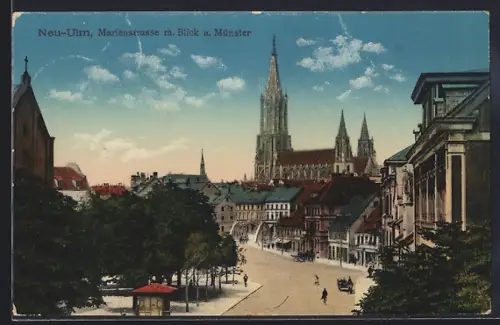 AK Neu-Ulm, Marienstrasse mit Blick auf Münster