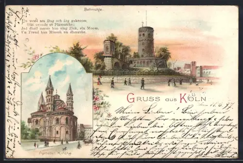 Lithographie Köln, Apostel Kirche, Bottmühle