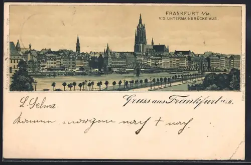 Lithographie Frankfurt /Main, Panorama v. d. Untermainbrücke aus