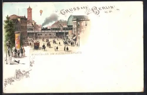 Lithographie Berlin, Stadtbahn am Alexanderplatz