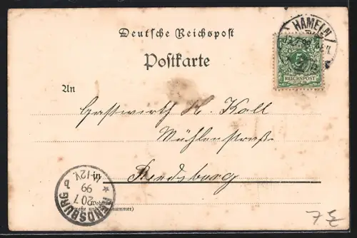 Lithographie Hameln, Rattenfängerhaus, Rattenfänger von Hameln