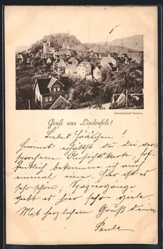 AK Lindenfels, Stadtansicht mit Burg