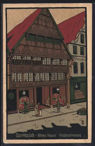 Steindruck-AK Osnabrück, Altes Haus, Krahnstrasse