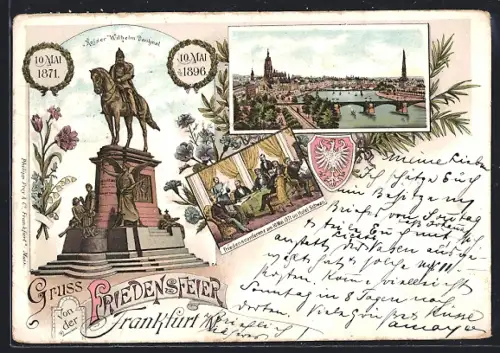 Lithographie Frankfurt am Main, Friedensfeier 10. Mai 1896, Kaiser-Wilhelm-Denkmal