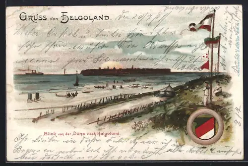 AK Helgoland, Blick von der Düne nach Helgoland