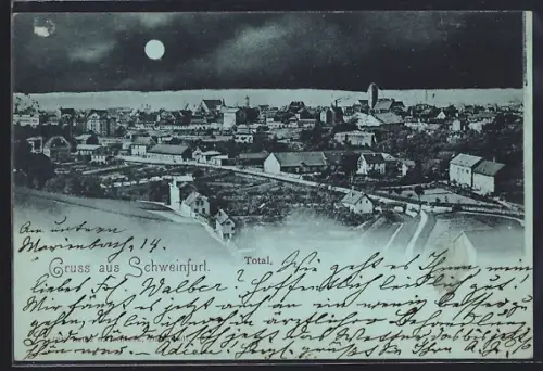 Mondschein-AK Schweinfurt, Blick in den Ortskern