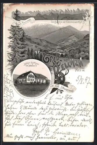 Lithographie Belchen i. Bad. Schwarzwald, Belchen-Rasthaus von Jos. Stiefvater, Untermünsterthal