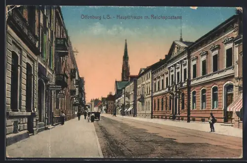 AK Offenburg i. B., Partie in der Hauptstrasse mit Reichspostamt