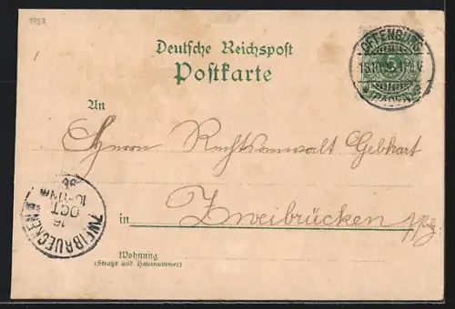 Lithographie Offenburg, Drake-Denkmal, Untere Bahnhofstrasse, Schloss Ortenberg