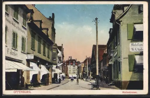 AK Offenburg, Steinstrasse mit Geschäften