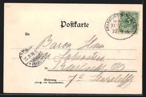 Lithographie Offenburg, Hotel Rheinischer Hof, Kirche, Kriegerdenkmal und Totalansicht