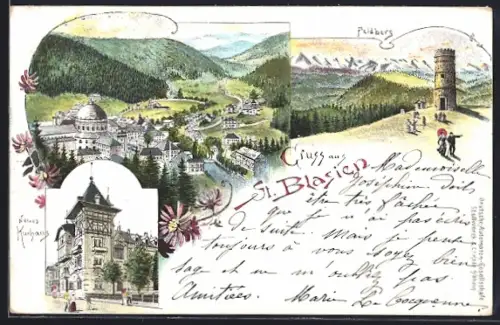 Lithographie St. Blasien, Feldberg, Neues Kurhaus, Totalansicht