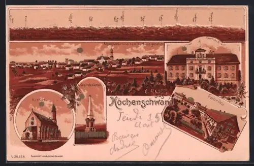 Lithographie Höchenschwand, Gasthof Kurhaus, Fabrik, Kriegerdenkmal