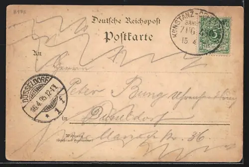 Vorläufer-Lithographie Triberg, 1895, Teilansicht mit Strassenpartie, Wasserfall, Zwei Frauen in Tracht