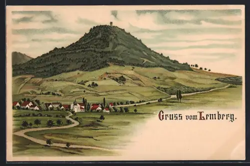Lithographie Lemberg, Teilansicht mit Kirche