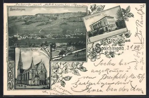 AK Spaichingen, Teilansicht, Gewerbemuseum, Neue Kirche