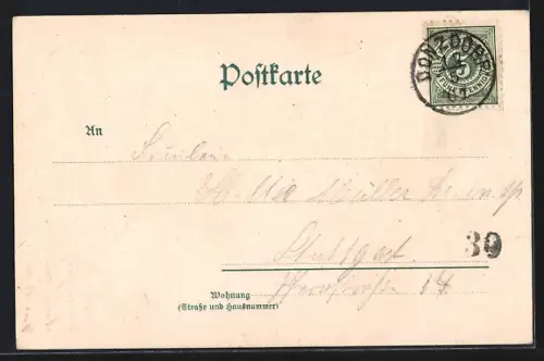 Lithographie Donzdorf, Gasthof Kuchalb, Inhaber Joh. Weigenblerst und Totalansicht