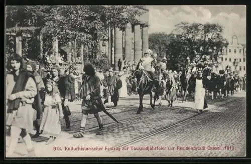 AK Kassel, Tausendjahrfeier, Kulturhistorischer Festzug 1913, Mann zu Pferd