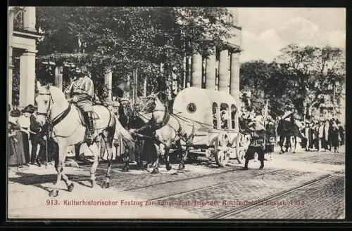 AK Kassel, Tausendjahrfeier, Kulturhistorischer Festzug 1913, weisse Pferdekutsche