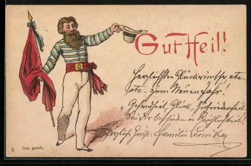 AK Turner mit Hut und Fahne, früher Druck