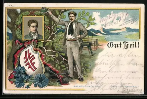 AK Turner vor Portrait mit Wappen und Hantel