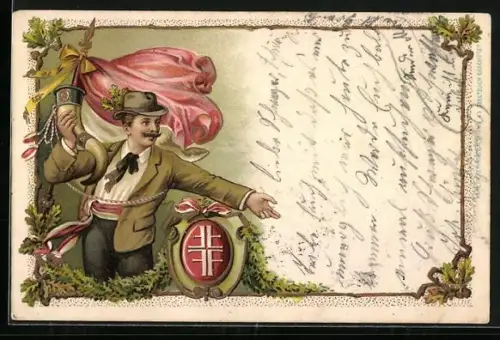 AK Turner mit Horn und Fahne, Wappen