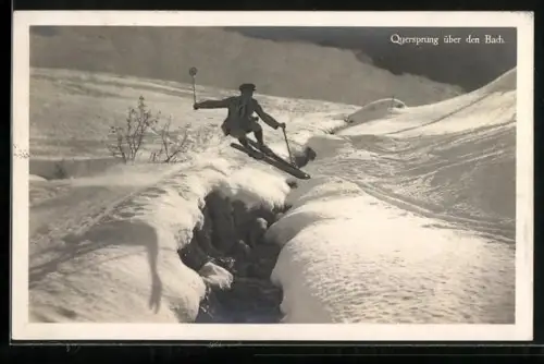 AK Skispringer beim Quersprung über den Bach