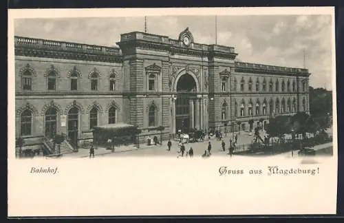 AK Magdeburg, Bahnhof mit Strassenpartie