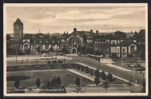 AK Osnabrück, Strassenpartie am Hauptbahnhof mit Strassenbahn