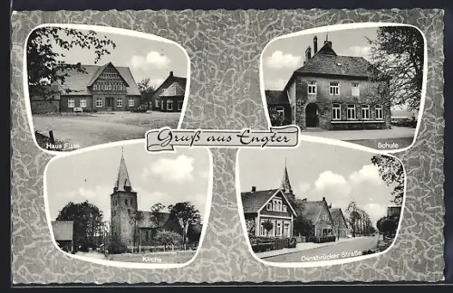 Passepartout-AK Engter, Haus Fisse, Schule, Kirche