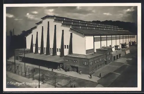 AK Stuttgart, Stadthalle mit Strassenpartie