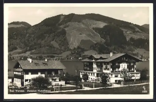 AK Bad Wiessee, Ortspartie mit Hotel-Pension Hanslbauer