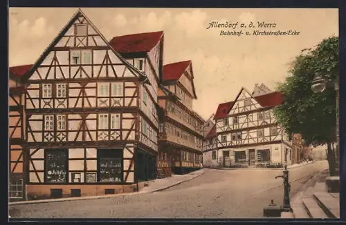 AK Allendorf a. d. Werra, Bahnhof- und Kirchstrassen-Ecke
