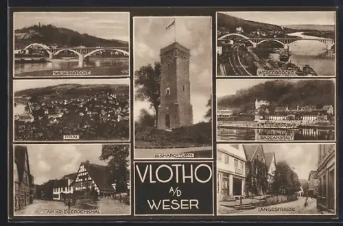 AK Vlotho a. d. Weser, Badeanstalt, Weserbrücke, Langestrasse