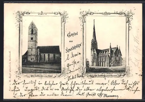 AK Spaichingen, Katholische Stadtkirche vor dem Umbau und nach der Vollendung
