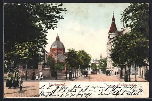 AK Dortmund, Blick in die Hohestrasse, Strassenbahn