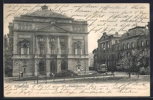 AK Elberfeld, Stadttheater mit Strassenbahn
