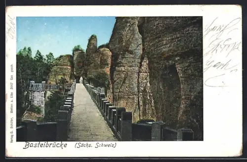 Goldfenster-AK Basteibrücke /Sächs. Schweiz, Ansicht