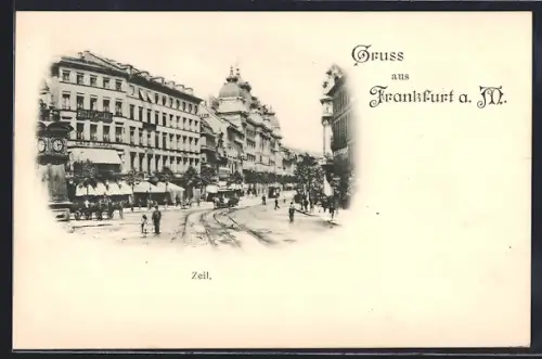 AK Frankfurt a. M., Zeil mit Hotel Milan und Strassenbahn
